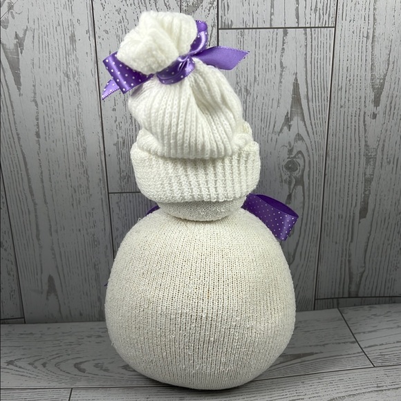 White Sock Snowman Decor with Purple Accents - Picture 2 of 3